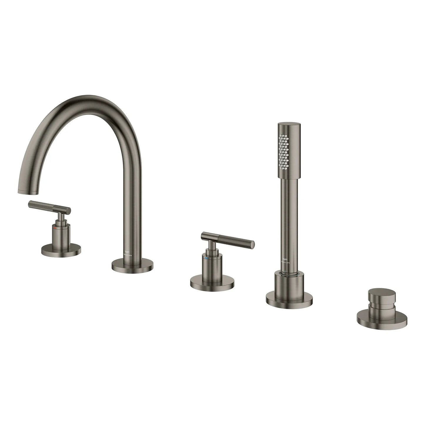 Grohe Atrio 5-Hole 2-Handle Brushed Hard Graphite Deck Mount Roman Tub Faucet Without Handles With 1.75 GPM Hand Shower