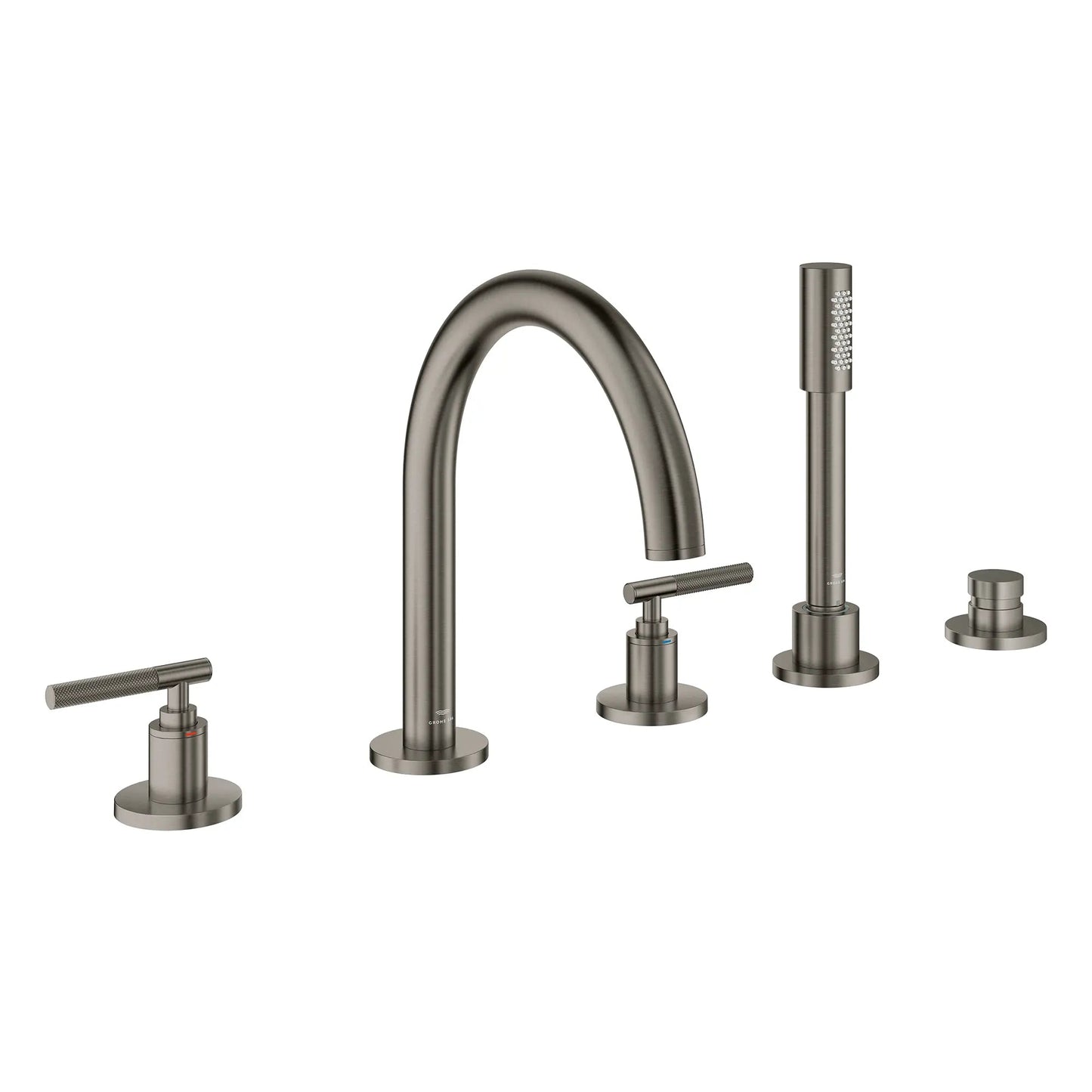 Grohe Atrio 5-Hole 2-Handle Brushed Hard Graphite Deck Mount Roman Tub Faucet Without Handles With 1.75 GPM Hand Shower