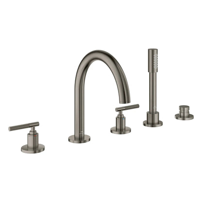 Grohe Atrio 5-Hole 2-Handle Brushed Hard Graphite Deck Mount Roman Tub Faucet Without Handles With 1.75 GPM Hand Shower