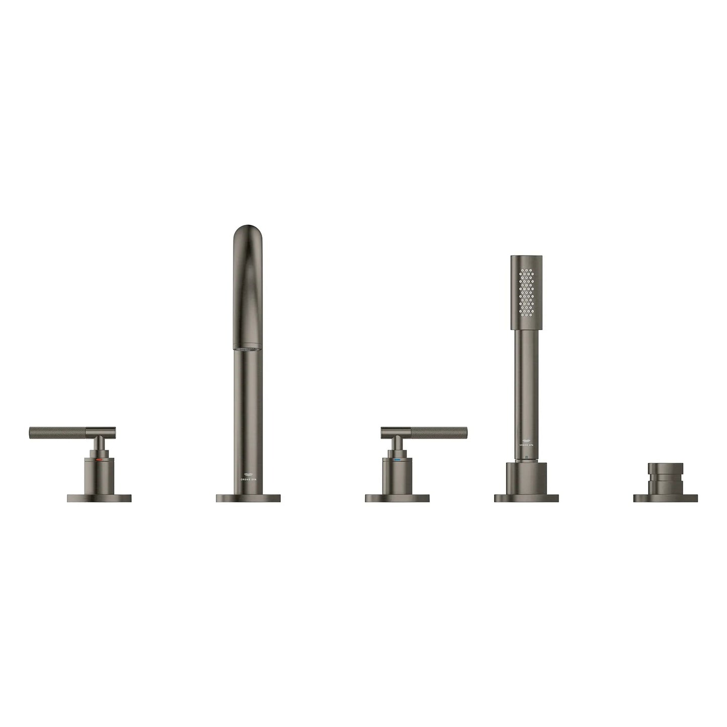 Grohe Atrio 5-Hole 2-Handle Brushed Hard Graphite Deck Mount Roman Tub Faucet Without Handles With 1.75 GPM Hand Shower