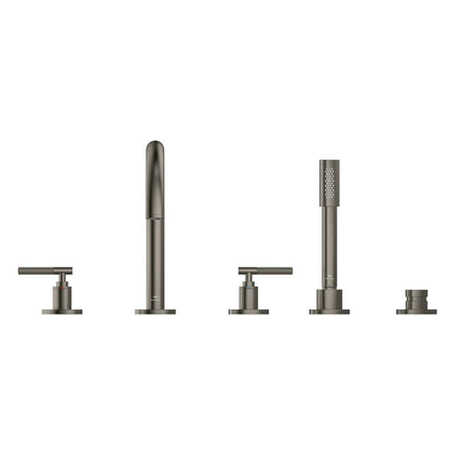 Grohe Atrio 5-Hole 2-Handle Brushed Hard Graphite Deck Mount Roman Tub Faucet Without Handles With 1.75 GPM Hand Shower