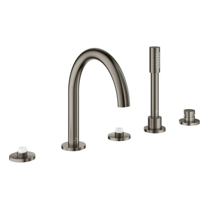 Grohe Atrio 5-Hole 2-Handle Brushed Hard Graphite Deck Mount Roman Tub Faucet Without Handles With 1.75 GPM Hand Shower