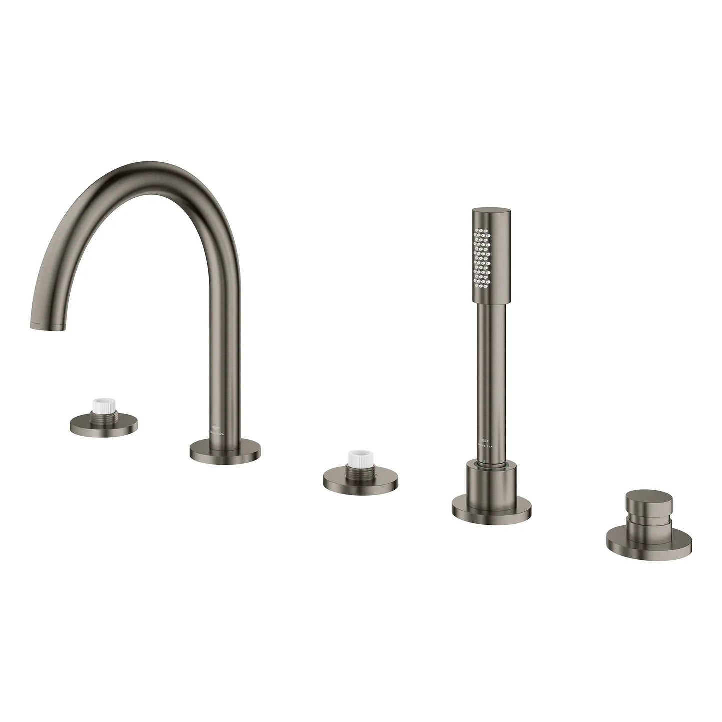 Grohe Atrio 5-Hole 2-Handle Brushed Hard Graphite Deck Mount Roman Tub Faucet Without Handles With 1.75 GPM Hand Shower