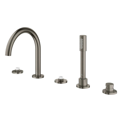 Grohe Atrio 5-Hole 2-Handle Brushed Hard Graphite Deck Mount Roman Tub Faucet Without Handles With 1.75 GPM Hand Shower