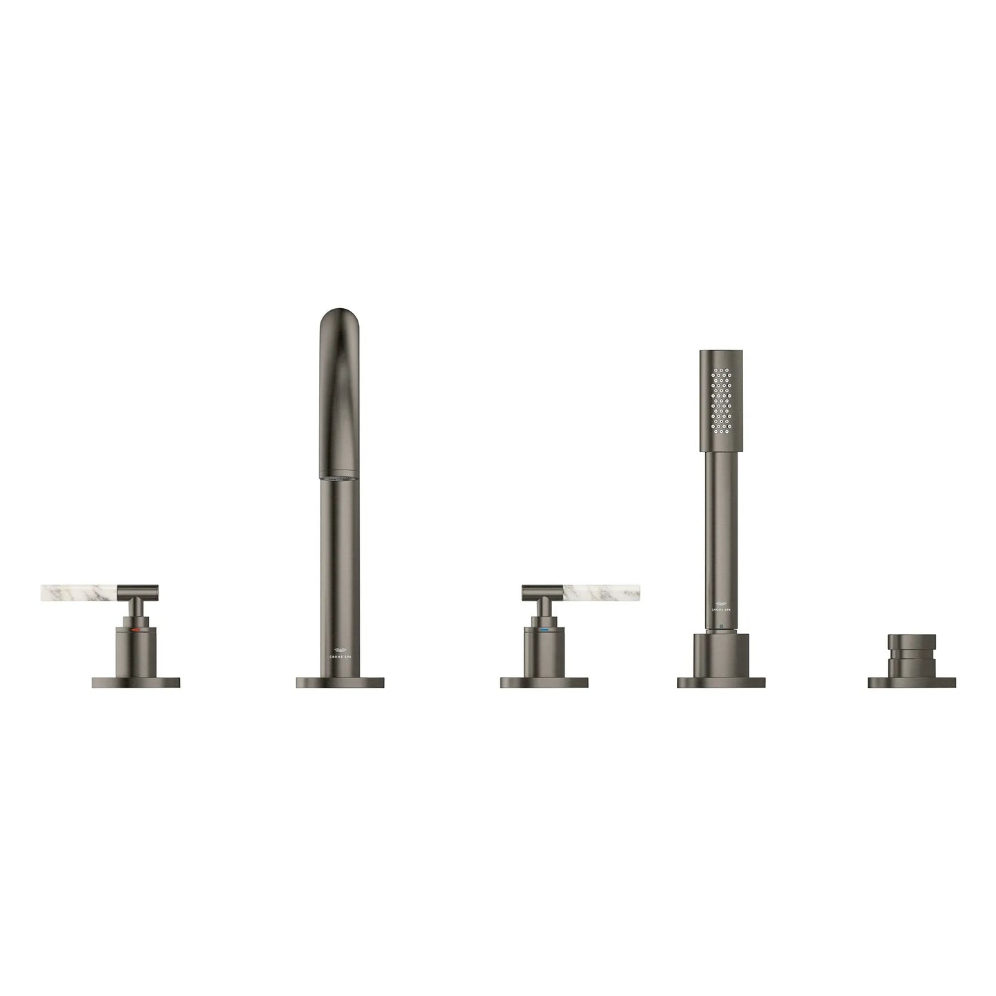 Grohe Atrio 5-Hole 2-Handle Brushed Hard Graphite Deck Mount Roman Tub Faucet Without Handles With 1.75 GPM Hand Shower