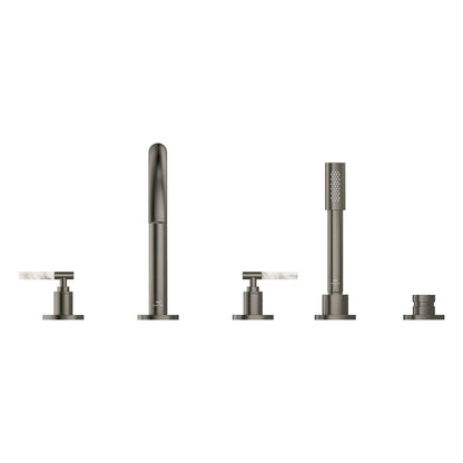 Grohe Atrio 5-Hole 2-Handle Brushed Hard Graphite Deck Mount Roman Tub Faucet Without Handles With 1.75 GPM Hand Shower