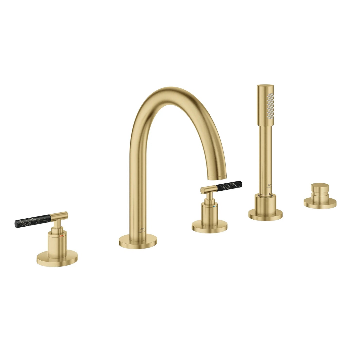 Grohe Atrio 5-Hole 2-Handle Brushed Cool Sunrise Deck Mount Roman Tub Faucet Without Handles With 1.75 GPM Hand Shower