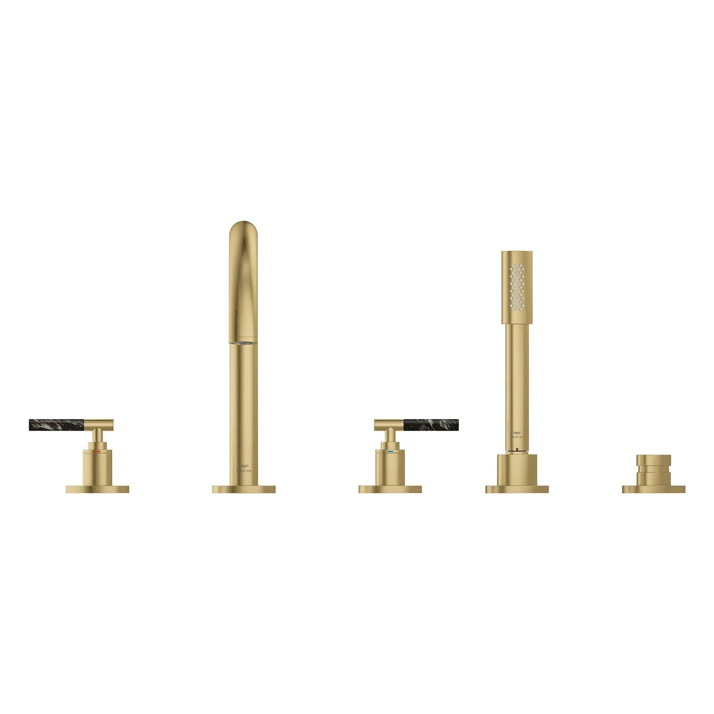 Grohe Atrio 5-Hole 2-Handle Brushed Cool Sunrise Deck Mount Roman Tub Faucet Without Handles With 1.75 GPM Hand Shower
