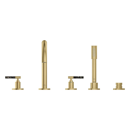 Grohe Atrio 5-Hole 2-Handle Brushed Cool Sunrise Deck Mount Roman Tub Faucet Without Handles With 1.75 GPM Hand Shower