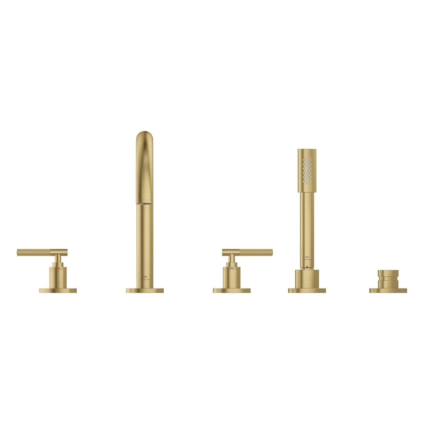 Grohe Atrio 5-Hole 2-Handle Brushed Cool Sunrise Deck Mount Roman Tub Faucet Without Handles With 1.75 GPM Hand Shower