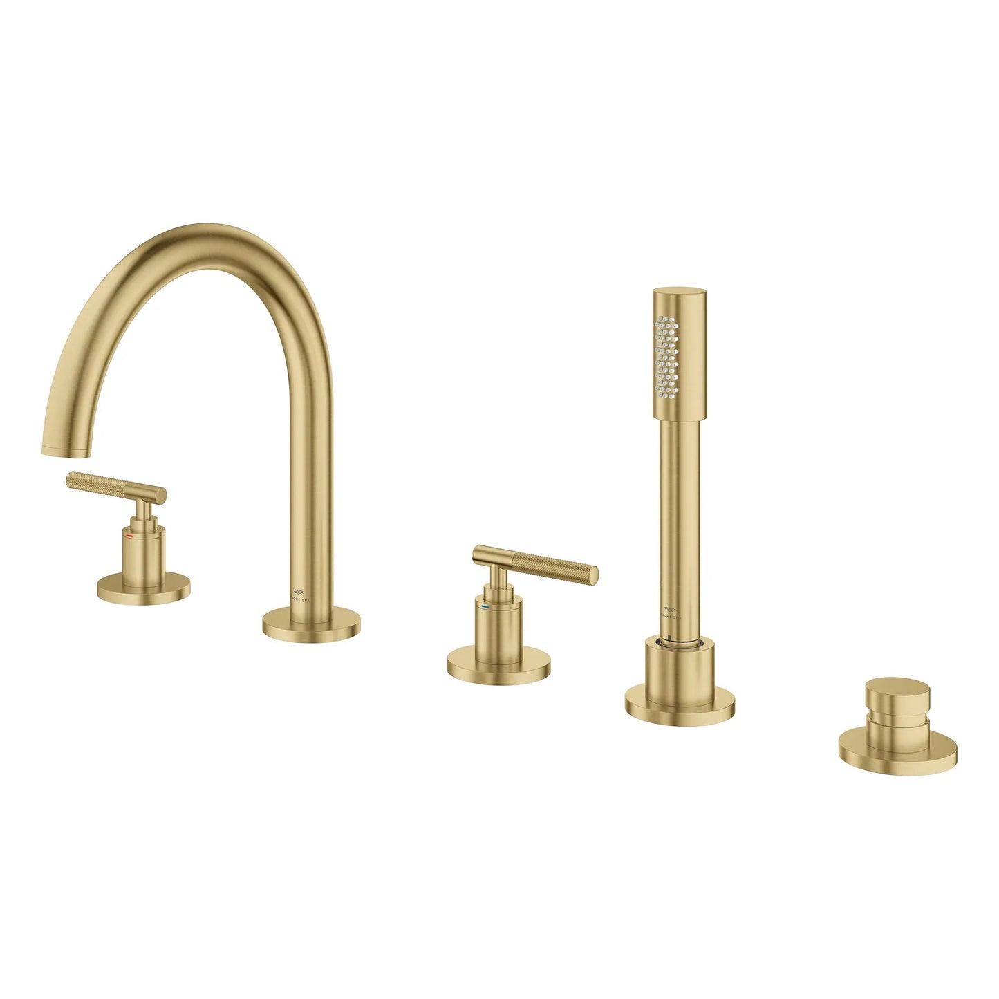 Grohe Atrio 5-Hole 2-Handle Brushed Cool Sunrise Deck Mount Roman Tub Faucet Without Handles With 1.75 GPM Hand Shower