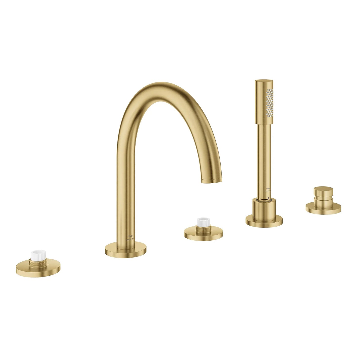Grohe Atrio 5-Hole 2-Handle Brushed Cool Sunrise Deck Mount Roman Tub Faucet Without Handles With 1.75 GPM Hand Shower