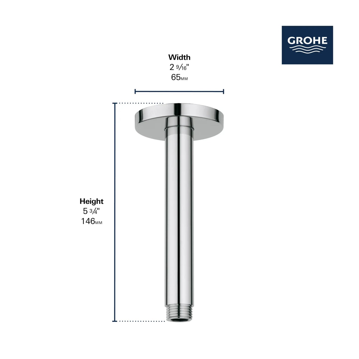 Grohe Rainshower™ 6" Round Metal StarLight Chrome Ceiling Shower Arm