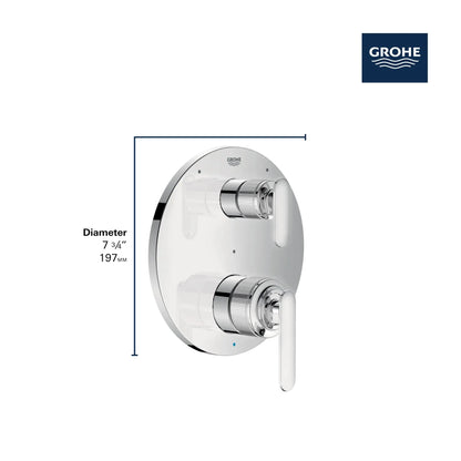 Grohe Listra 2-Handle Pressure Balance Valve Trim StarLight Chrome 3-Way Diverter With Cartridge