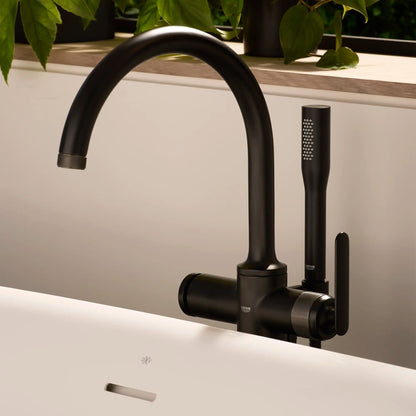 Grohe Listra Single-Handle Freestanding Matte Black Tub Faucet With 1.75 GPM Hand Shower