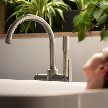 Grohe Listra Single-Handle Freestanding Brushed Nickel Infinity Tub Faucet With 1.75 GPM Hand Shower