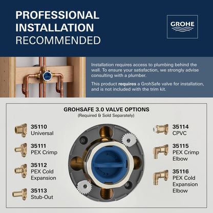 Grohe Lineare 2-Way Metal Lever Handle StarLight Chrome Diverter Trim With Cartridge Pressure Balance Valve Trim
