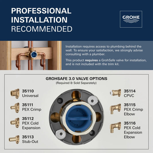 Grohe Grohtherm® Single Function 2-Handle Brushed Cool Sunrise Thermostatic Valve Trim