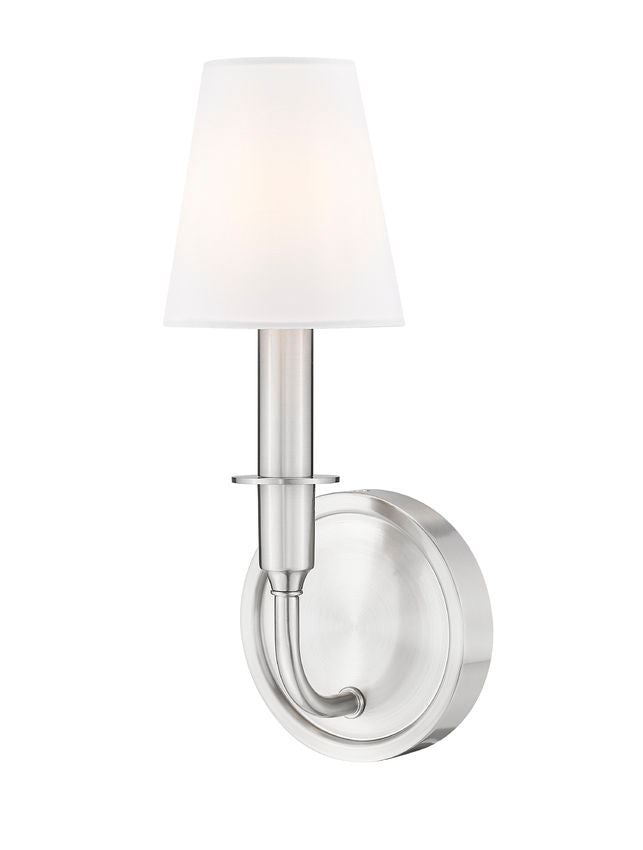 Z-Lite Tova 5" 1-Light Brushed Nickel Steel Frame White Fabric Shade Wall Sconce