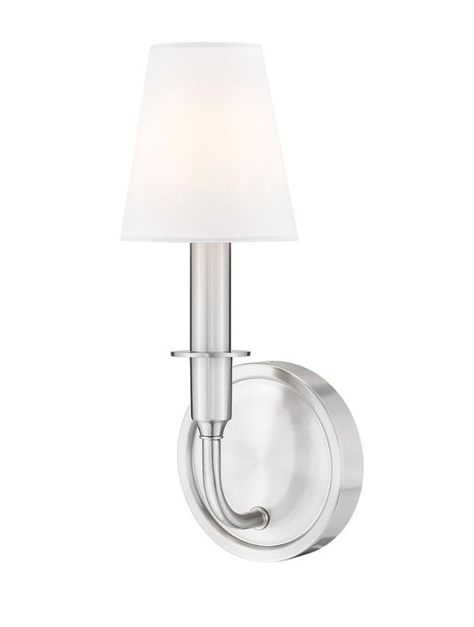 Z-Lite Tova 5" 1-Light Brushed Nickel Steel Frame White Fabric Shade Wall Sconce