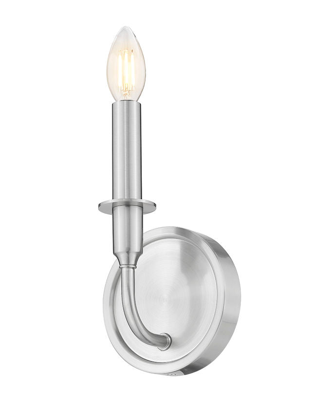 Z-Lite Tova 5" 1-Light Brushed Nickel Steel Frame White Fabric Shade Wall Sconce