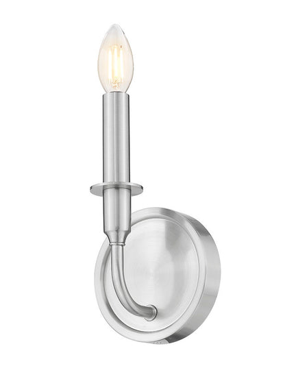 Z-Lite Tova 5" 1-Light Brushed Nickel Steel Frame White Fabric Shade Wall Sconce