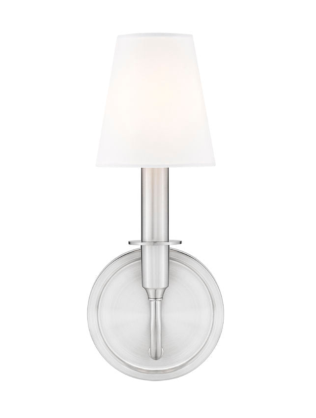 Z-Lite Tova 5" 1-Light Brushed Nickel Steel Frame White Fabric Shade Wall Sconce