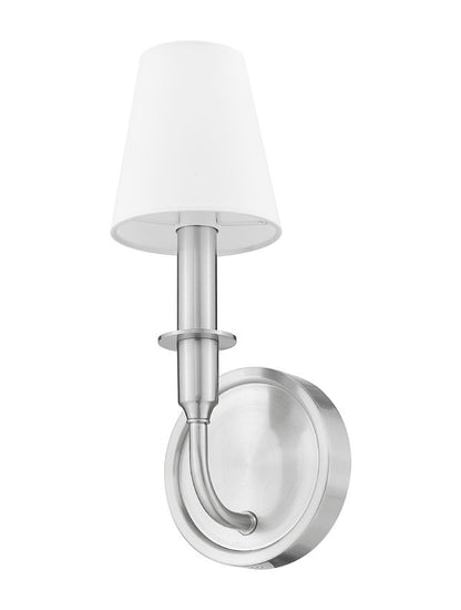 Z-Lite Tova 5" 1-Light Brushed Nickel Steel Frame White Fabric Shade Wall Sconce