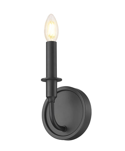 Z-Lite Tova 5" 1-Light Matte Black Steel Frame White Fabric Shade Wall Sconce
