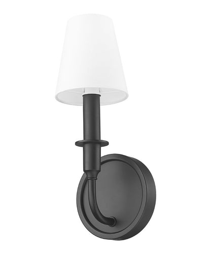Z-Lite Tova 5" 1-Light Matte Black Steel Frame White Fabric Shade Wall Sconce