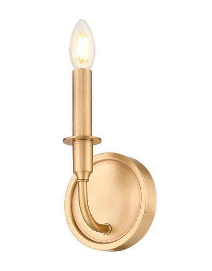 Z-Lite Tova 5" 1-Light Rubbed Brass Steel Frame White Fabric Shade Wall Sconce