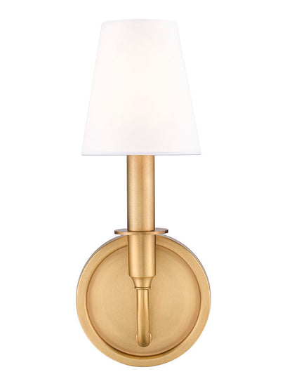 Z-Lite Tova 5" 1-Light Rubbed Brass Steel Frame White Fabric Shade Wall Sconce