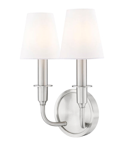 Z-Lite Tova 9" 2-Light Brushed Nickel Steel Frame White Fabric Shade Wall Sconce