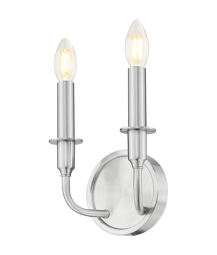 Z-Lite Tova 9" 2-Light Brushed Nickel Steel Frame White Fabric Shade Wall Sconce