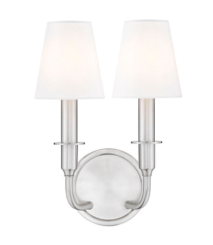 Z-Lite Tova 9" 2-Light Brushed Nickel Steel Frame White Fabric Shade Wall Sconce