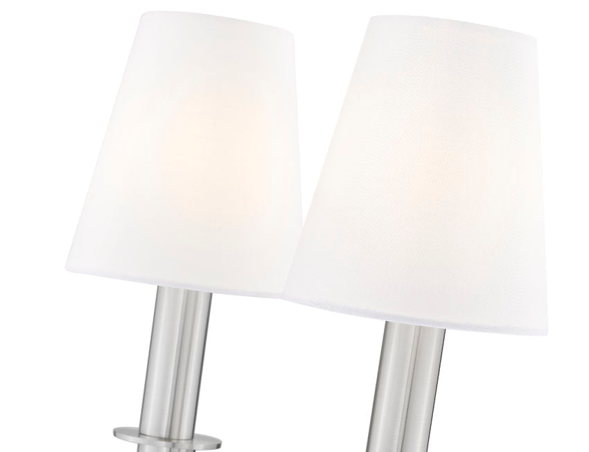 Z-Lite Tova 9" 2-Light Brushed Nickel Steel Frame White Fabric Shade Wall Sconce
