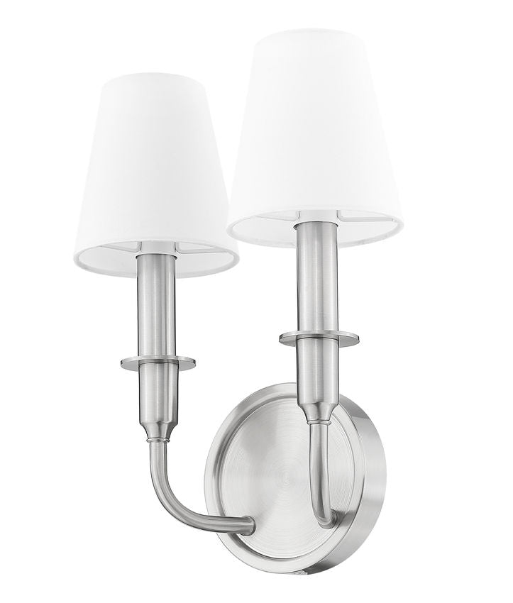 Z-Lite Tova 9" 2-Light Brushed Nickel Steel Frame White Fabric Shade Wall Sconce
