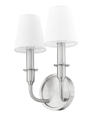 Z-Lite Tova 9" 2-Light Brushed Nickel Steel Frame White Fabric Shade Wall Sconce