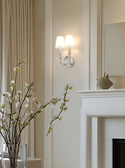 Z-Lite Tova 9" 2-Light Brushed Nickel Steel Frame White Fabric Shade Wall Sconce