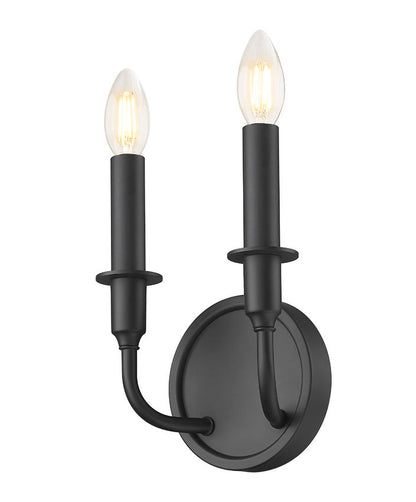 Z-Lite Tova 9" 2-Light Matte Black Steel Frame White Fabric Shade Wall Sconce
