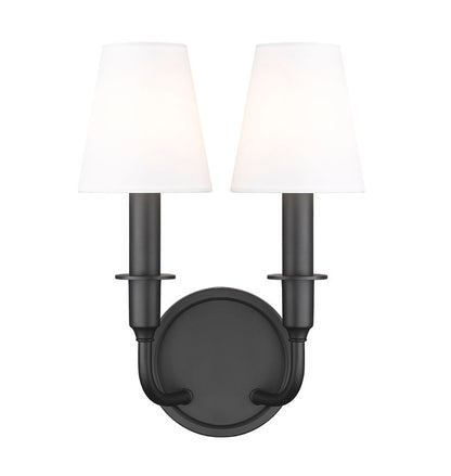 Z-Lite Tova 9" 2-Light Matte Black Steel Frame White Fabric Shade Wall Sconce