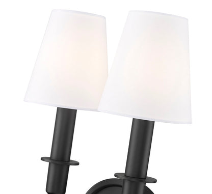 Z-Lite Tova 9" 2-Light Matte Black Steel Frame White Fabric Shade Wall Sconce