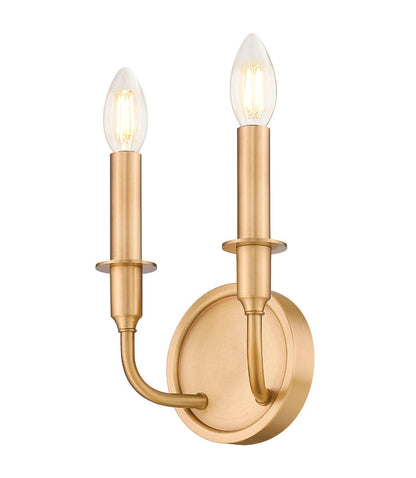 Z-Lite Tova 9" 2-Light Rubbed Brass Steel Frame White Fabric Shade Wall Sconce