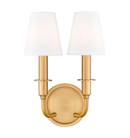 Z-Lite Tova 9" 2-Light Rubbed Brass Steel Frame White Fabric Shade Wall Sconce