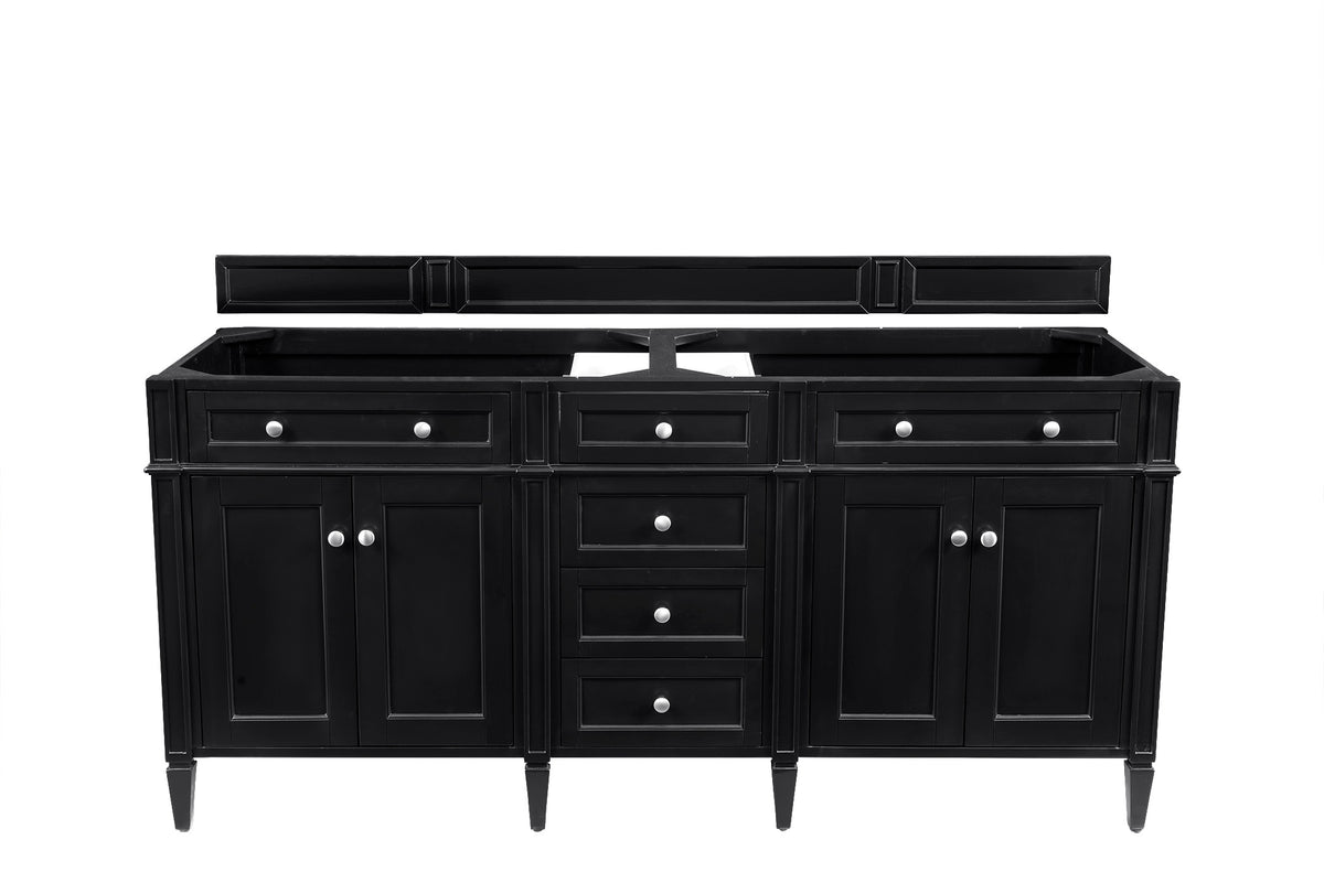 James Martin Vanities Brittany 72" Black Onyx Double Vanity With 3 CM Victorian Silver Silestone Top and FreePower Wireless Charger