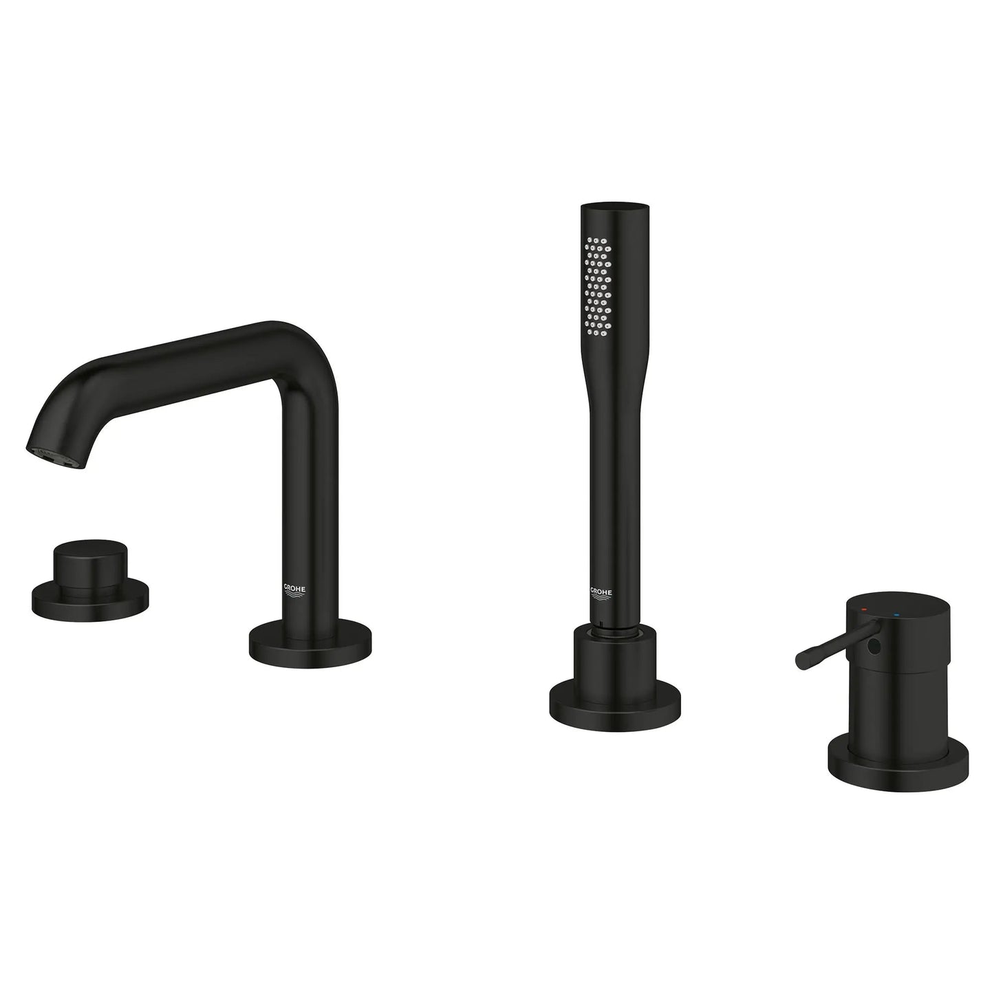 Grohe Essence 4-Hole Single-Handle Deck Mount Matte Black Roman Tub Faucet With 1.75 GPM Hand Shower