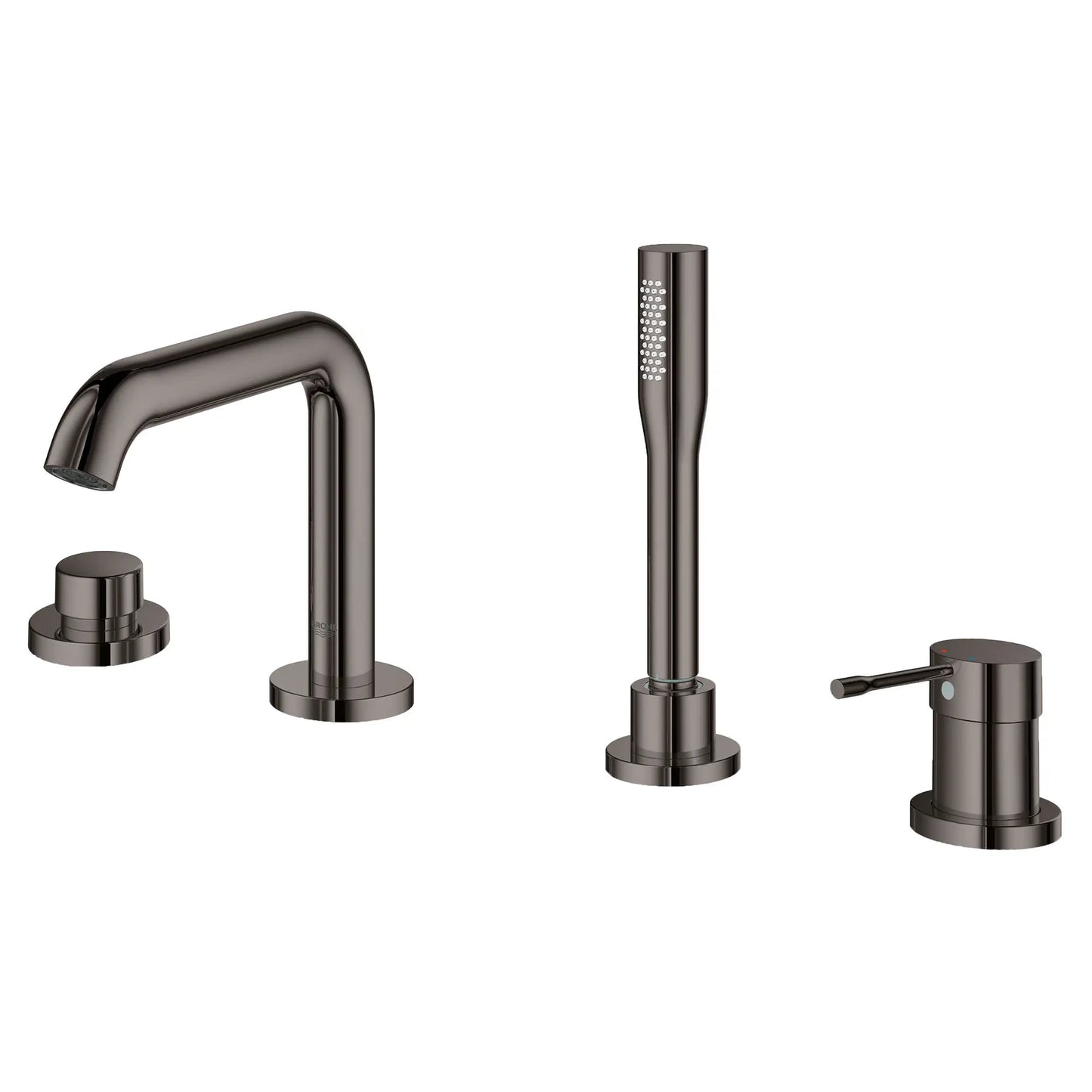 Grohe Essence 4-Hole Single-Handle Deck Mount Hard Graphite Roman Tub Faucet With 1.75 GPM Hand Shower