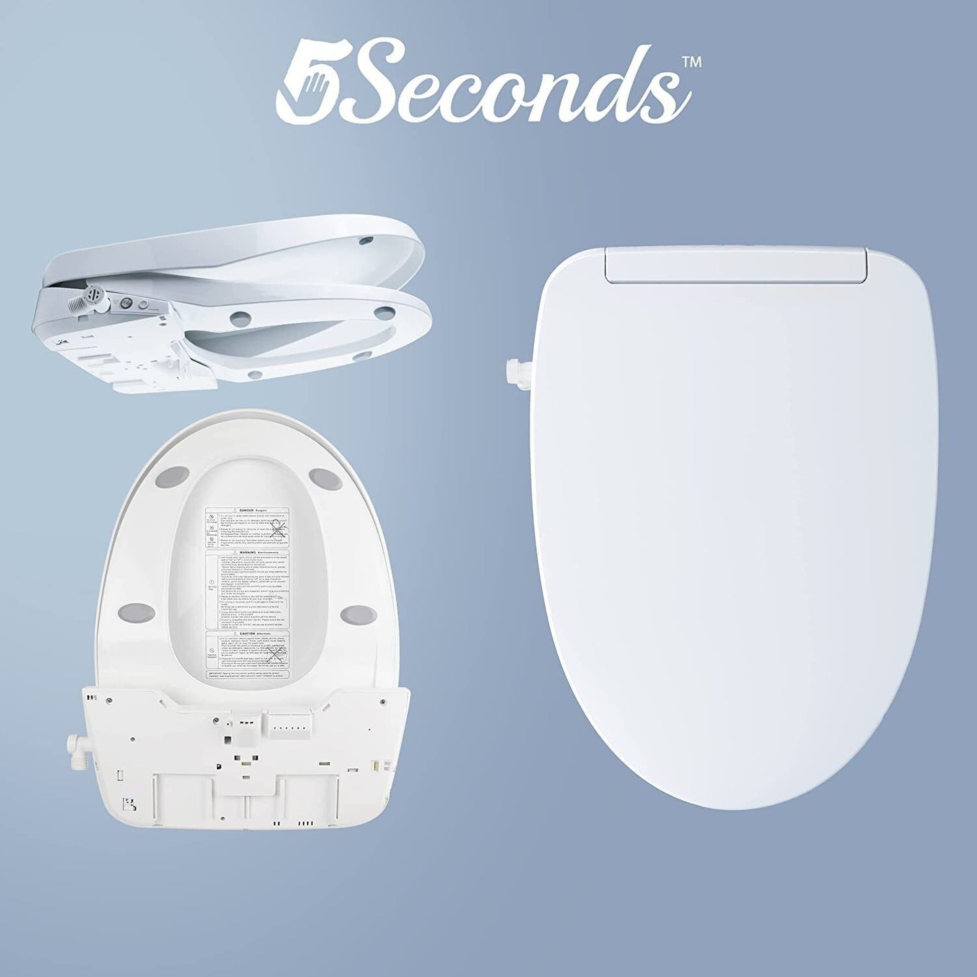 5Seconds RS Series 15" White Elongated Soft Close Smart Electric Bidet Toilet Seat