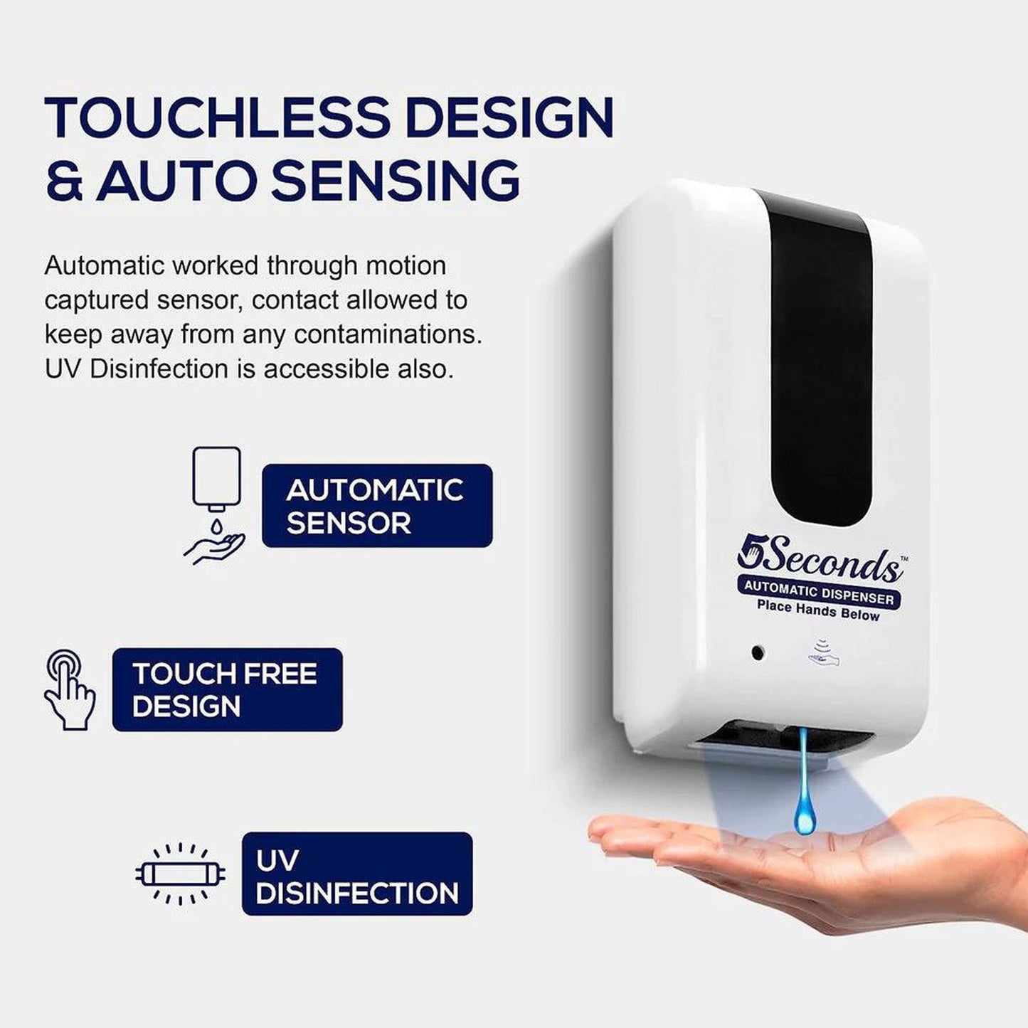5Seconds Zoho Series 6" White Touchless Automatic Wall-Mount Liquid Soap Dispenser With Infrared Sensor