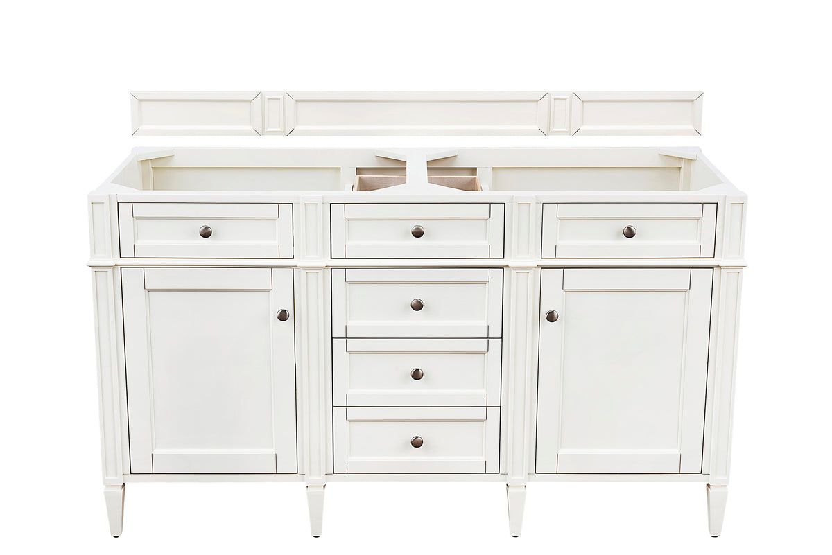 James Martin Vanities Brittany 60" Bright White Vanity Double Vanity With 3 CM Parisien Bleu Silestone Top and FreePower Wireless Charger